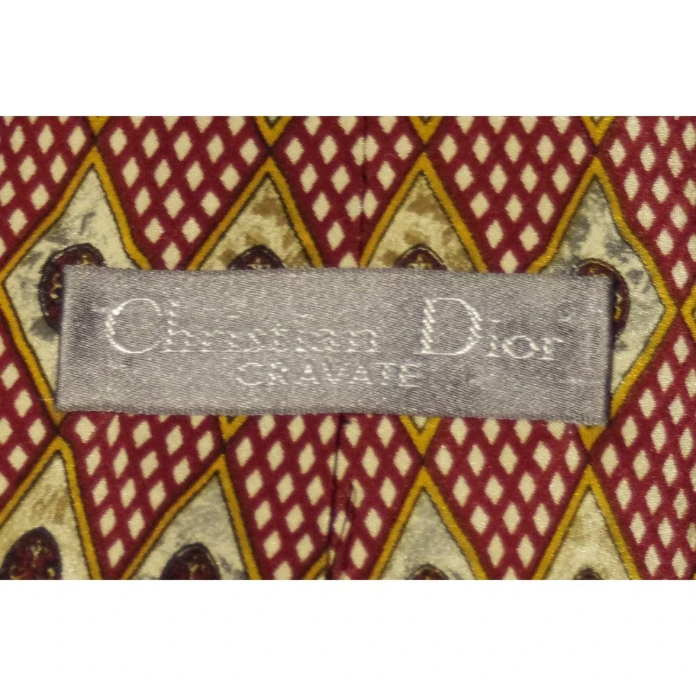 Vtg Christian Dior Cravate Tie Burgundy‎ Silk Geometric Medallion EUC Old Money